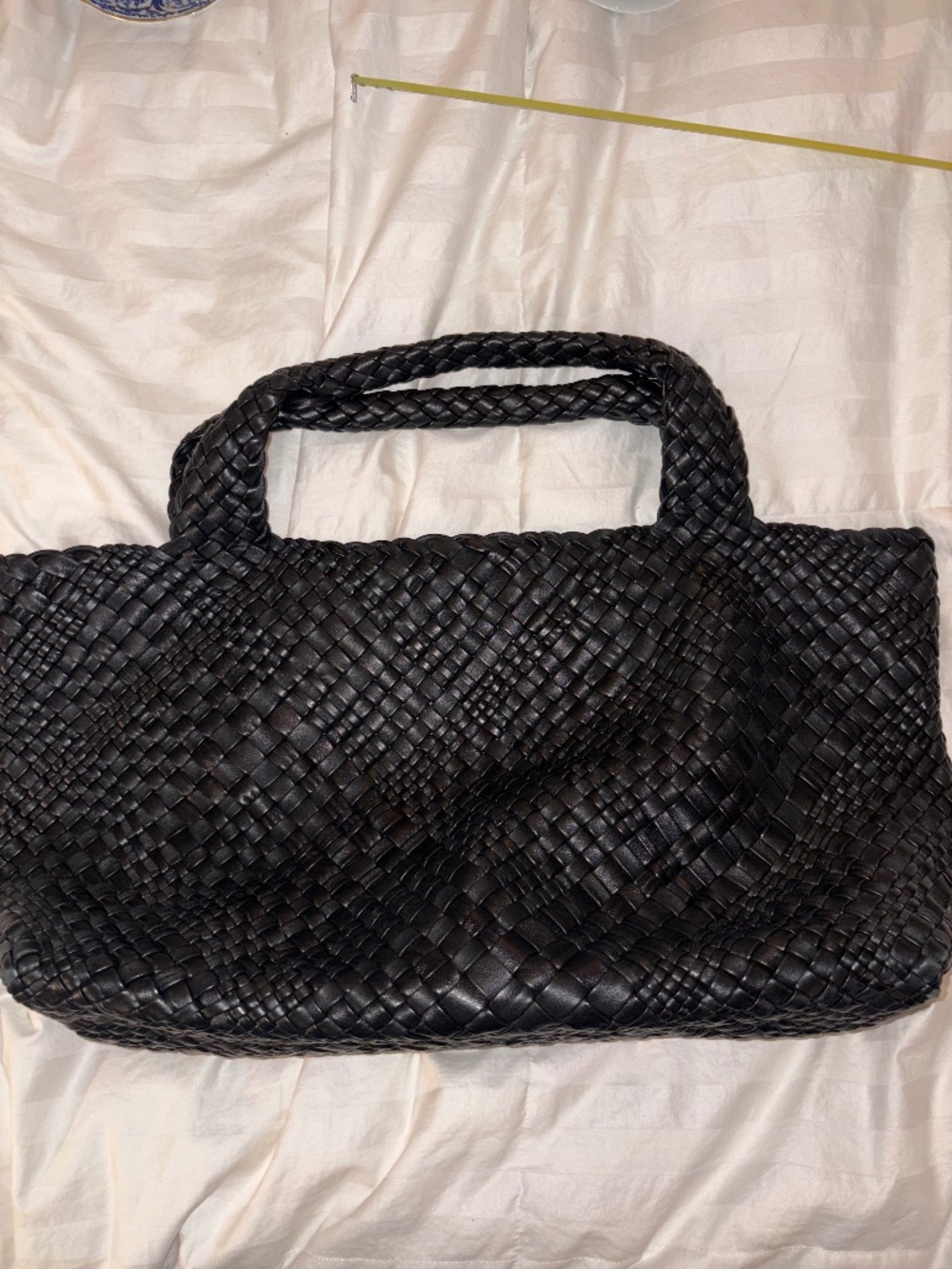 EUC Falor Italy Black Woven Leather Tote
